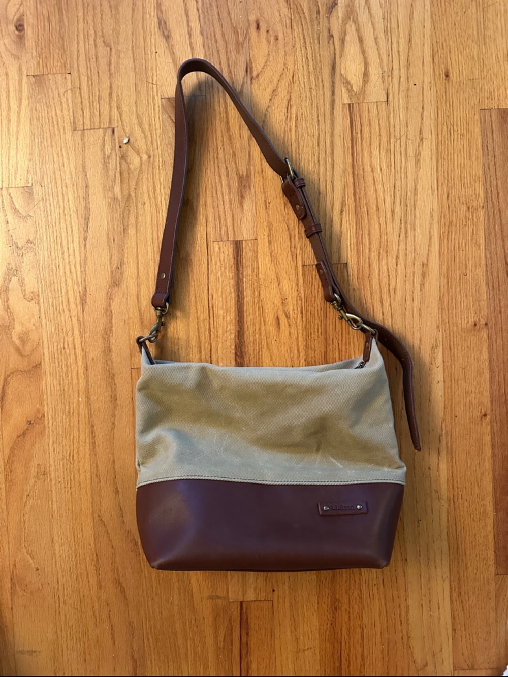 L.L. Bean Khaki Canvas and Brown Leather Crossbody